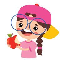 ilustración de niño con manzana vector