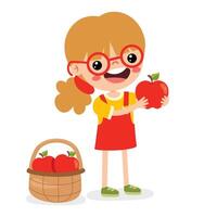 ilustración de niño con manzana vector