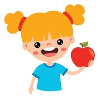 ilustración de niño con manzana vector