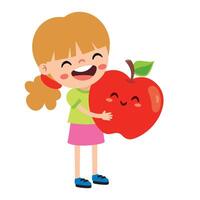 ilustración de niño con manzana vector