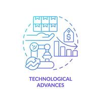 tecnológico avances azul degradado concepto icono. mejorar tecnología, incrementar producción eficiencia. redondo forma línea ilustración. resumen idea. gráfico diseño. fácil a utilizar en folleto márketing vector