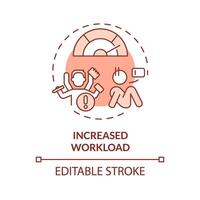 Increased workload red concept icon. High stress level due to work. Multitasking, burnout. Round shape line illustration. Abstract idea. Graphic design. Easy to use in promotional material vector