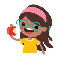 ilustración de niño con manzana vector