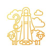 Shepherd gradient linear vector icon. Man with flock of sheep. Good shepherd. Jesus Christ human representation. Thin line color symbol. Modern style pictogram. Vector isolated outline drawing