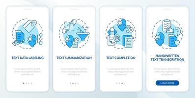 Document data analysis onboarding mobile app screen. Walkthrough 4 steps editable graphic instructions with linear concepts. UI, UX, GUI template vector