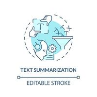 Text summarization soft blue concept icon. Natural language processing. Intelligent data analysis. Round shape line illustration. Abstract idea. Graphic design. Easy to use in infographic vector