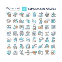 2D editable multicolor big simple icons set representing extracurricular activities, isolated vector, linear illustration. vector