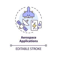 Aerospace applications multi color concept icon. Aeronautical engineering. Lithium ion battery capacity. Round shape line illustration. Abstract idea. Graphic design. Easy to use in brochure, booklet vector