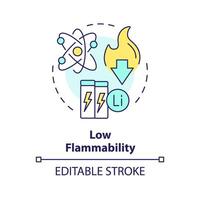 Low flammability multi color concept icon. Lithium revolution, industry regulation. Environmentally friendly. Round shape line illustration. Abstract idea. Graphic design. Easy to use in brochure vector