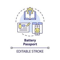 batería pasaporte multi color concepto icono. industria regulación. consumidor proteccion, producto seguridad. redondo forma línea ilustración. resumen idea. gráfico diseño. fácil a utilizar en folleto, folleto vector