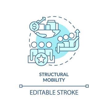 Structural mobility soft blue concept icon. Economic growth. Group of people change social status. Socioeconomic changes. Round shape line illustration. Abstract idea. Graphic design. Easy to use vector