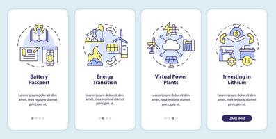 Energy innovation onboarding mobile app screen. Technology regulation. Walkthrough 4 steps editable graphic instructions with linear concepts. UI, UX, GUI template vector