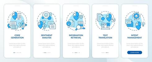 Data application management onboarding mobile app screen. Walkthrough 5 steps editable graphic instructions with linear concepts. UI, UX, GUI template vector