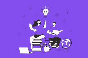 Knowledge web concept with character scene in flat design. People reading different books for improving skills and preparing to graduates exam. Vector illustration for social media marketing material.