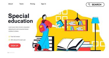 Special education concept for landing page template. Woman learns to university or college program. Inclusive education people scene. Vector illustration with flat character design for web banner