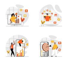 Digital marketing concept with character set. Collection of scenes people create viral and creative advertising, promote business, target audience online. Vector illustrations in flat web design