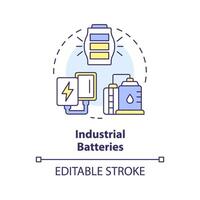 Industrial batteries multi color concept icon. Processing industries. Charging evolution. High energy density. Round shape line illustration. Abstract idea. Graphic design. Easy to use in brochure vector