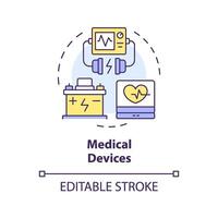 médico dispositivos multi color concepto icono. ininterrumpida poder suministrar. litio ion la seguridad pilas redondo forma línea ilustración. resumen idea. gráfico diseño. fácil a utilizar en folleto, folleto vector