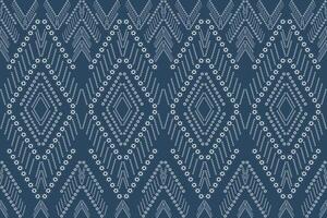 Seamless fabric pattern, abstract geometric triangle wave zigzag ikat tribal. Indigo white for print textiles, carpets, fabrics. vector