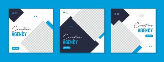 Set of blue corporate social media post template with creative clean abstract shape design for business vector