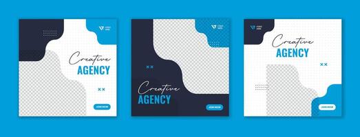 Set of blue corporate social media post template with creative clean organic shape design for business vector