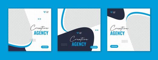 Set of blue corporate social media post template with creative clean round shape design for business vector