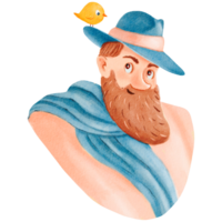Man with blue costume hat, scarf, and beard making a gesture png