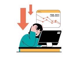 Stock trading concept with character situation. Woman loses all her investments and becomes bankrupt from negative trends in exchange. Vector illustration with people scene in flat design for web