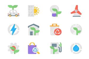 Ecology 3d icons set. Pack flat pictograms of electric car, solar panel, lightbulb, electricity, wind turbine, energy, smart home, recycling and other. Vector elements for mobile app and web design