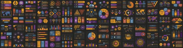 Mega set of infographic elements data visualization vector design template. Can be used for steps, options, business process, workflow, diagram, flowchart, timeline, marketing. Bundle info graphics.