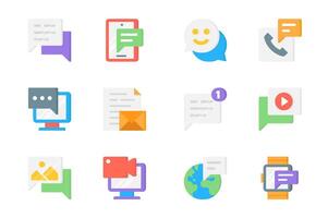 Communication 3d icons set. Pack flat pictograms of chat, message bubble, emoticon, call, computer, email, letter, new notification, video and other. Vector elements for mobile app and web design