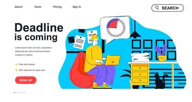 Deadline is coming concept for landing page template. Employee working and trying to complete task on time. Time management people scene. Vector illustration with flat character design for web banner