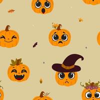 Seamless Halloween vector pattern. Cute pattern with pumpkins for wrapping paper, wallpaper, stickers, notebook cover.