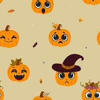 Seamless Halloween vector pattern. Cute pattern with pumpkins for wrapping paper, wallpaper, stickers, notebook cover.