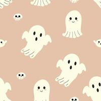 Cute ghosts seamless Halloween background. Template for textile, wallpaper, packaging, cover, web, card, box, print, banner, ceramic vector