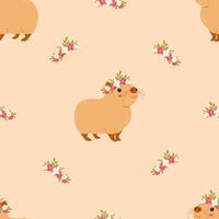 Cute capybaras seamless pattern. Template for textile, wallpaper, packaging, cover, web, card, box, print, banner, ceramics vector