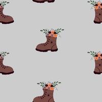 Cute boots with flowers Halloween seamless background. Template for textile, wallpaper, packaging, cover, web, card, box, print, banner, ceramic vector