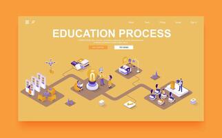 educación proceso concepto 3d isométrica aterrizaje página modelo. personas estudiando, atender clases y biblioteca, discutir con estudiantes, graduación. vector ilustración en isometria gráfico diseño.