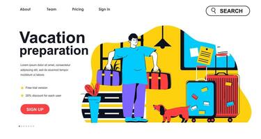 Vacation preparation concept for landing page template. Man packing clothes in bags for going on trip. Travel and tourism people scene. Vector illustration with flat character design for web banner