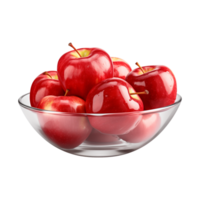 AI generated a bowl of fresh whole red apples isolated on a transparent background, PNG