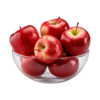 AI generated a bowl of fresh whole red apples isolated on a transparent background, PNG