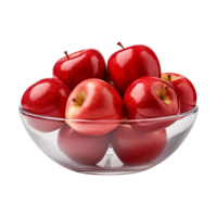 AI generated a bowl of fresh whole red apples isolated on a transparent background, PNG