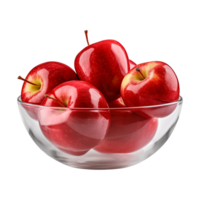 AI generated a bowl of fresh whole red apples isolated on a transparent background, PNG