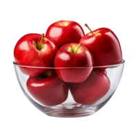 AI generated a bowl of fresh whole red apples isolated on a transparent background, PNG