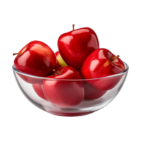 AI generated a bowl of fresh whole red apples isolated on a transparent background, PNG