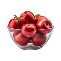 AI generated a bowl of fresh whole red apples isolated on a transparent background, PNG