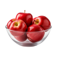 AI generated a bowl of fresh whole red apples isolated on a transparent background, PNG