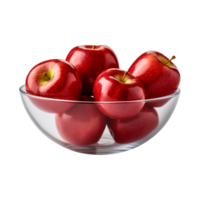 AI generated a bowl of fresh whole red apples isolated on a transparent background, PNG