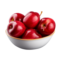 AI generated a bowl of fresh whole red apples isolated on a transparent background, PNG