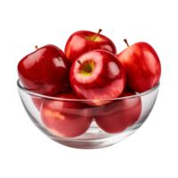 AI generated a bowl of fresh whole red apples isolated on a transparent background, PNG